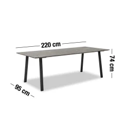New ILVA Amy Spisebord 220 x 95 x 74 cm, plade i brun marmor + lige ben i sort metal