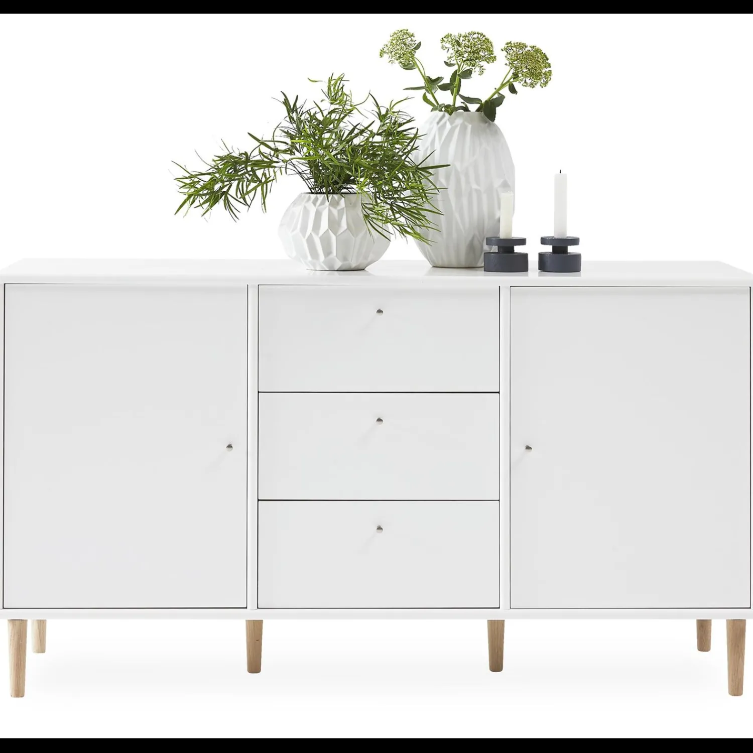 New ILVA Mistral Classic Skænk med 2 låger, 3 skuffer + ben hvid/eg